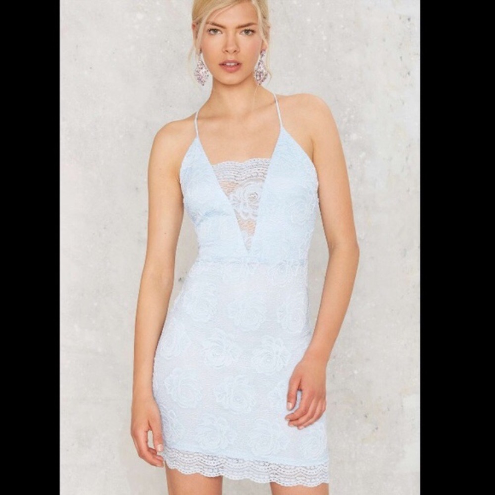 Nasty Gal For the Roses Lace Dress Baby Blue - XS